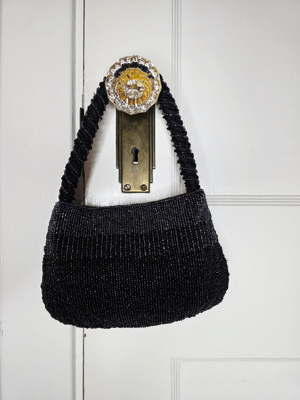 Vintage April Cornell Beaded Evening Bag – Midnight Black & Charcoal Grey